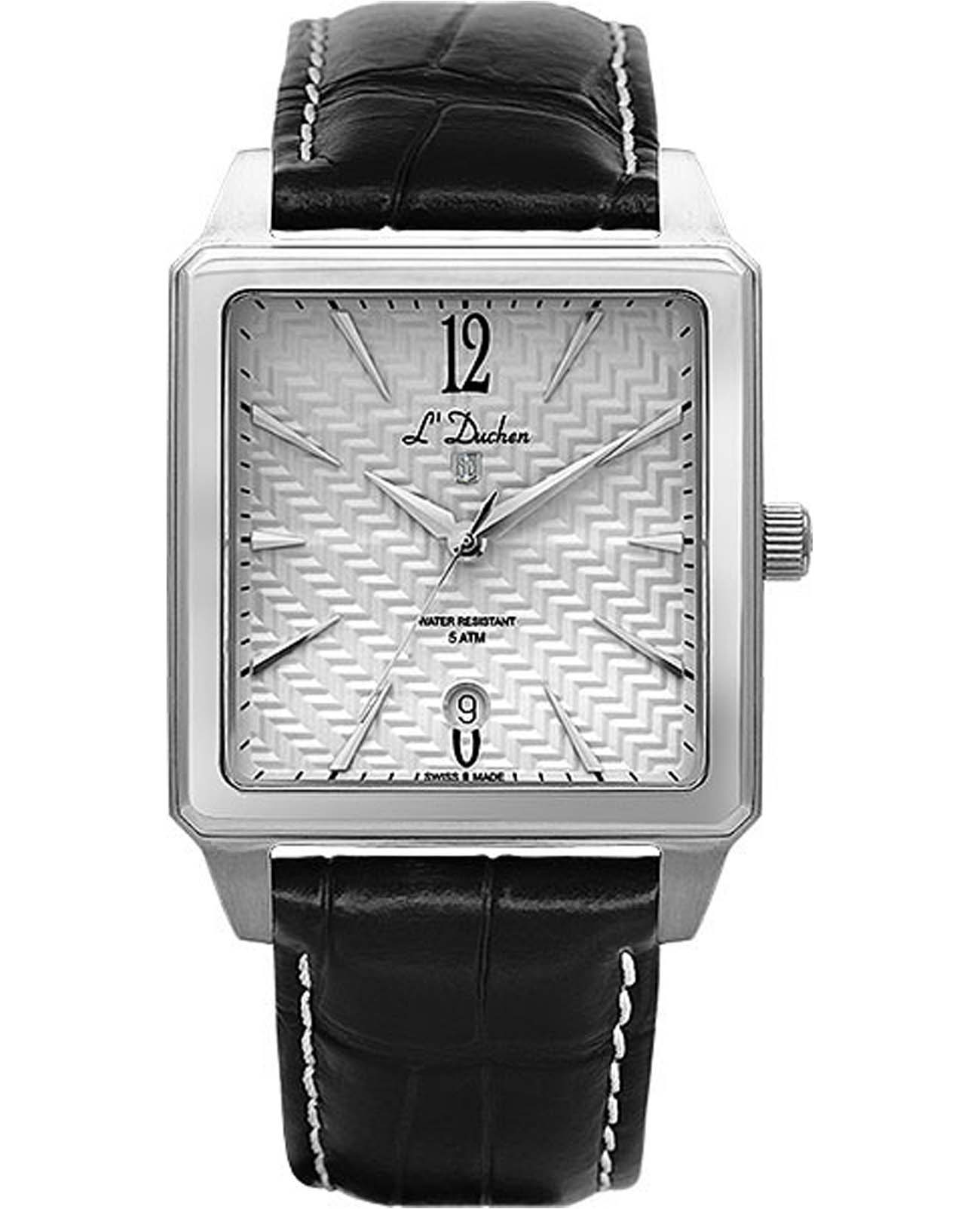 L'Duchen L'Duchen Charisme D 451.11.23  D 451.11.23 кварцевые мужские часы серебристый циферблат, браслет кожаный — вид спереди